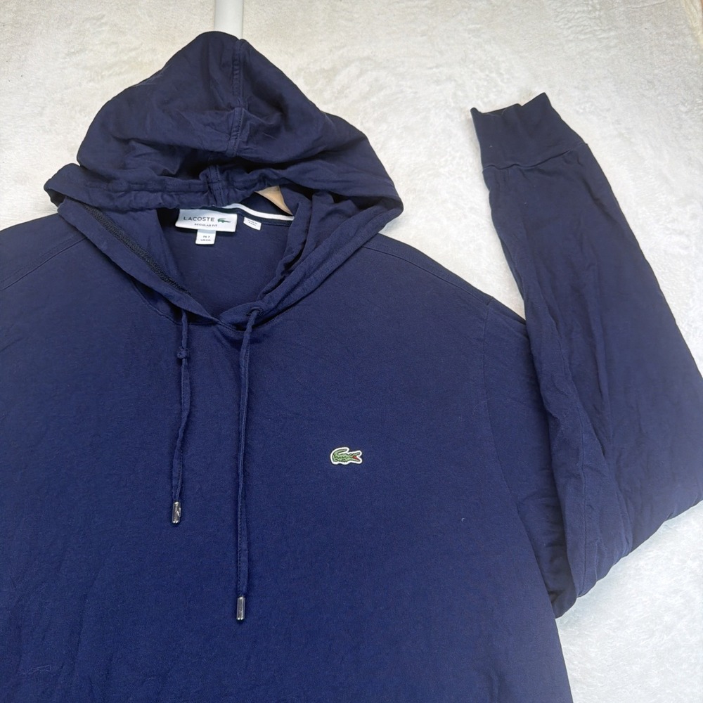 Lacoste Hoodie Mens XXL 7 Navy Blue Pullover Croc Logo Regular Fit Sweatshirt